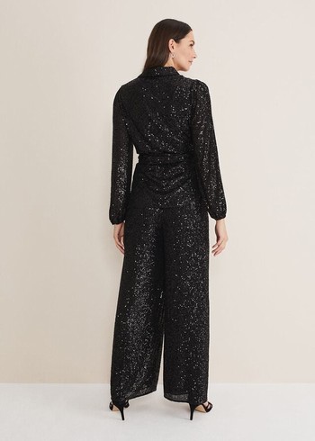 Phase Eight Florentine Sequin Trousers Black Canada | XIREHQ-183